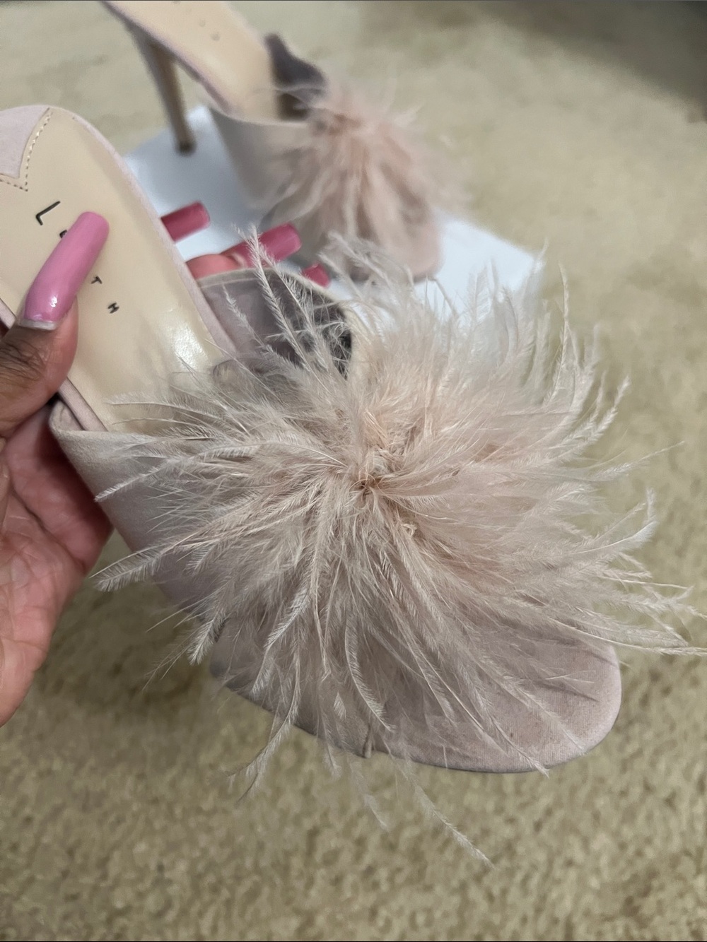 Leith Blush Feather Slide Heels - Picture 2 of 6